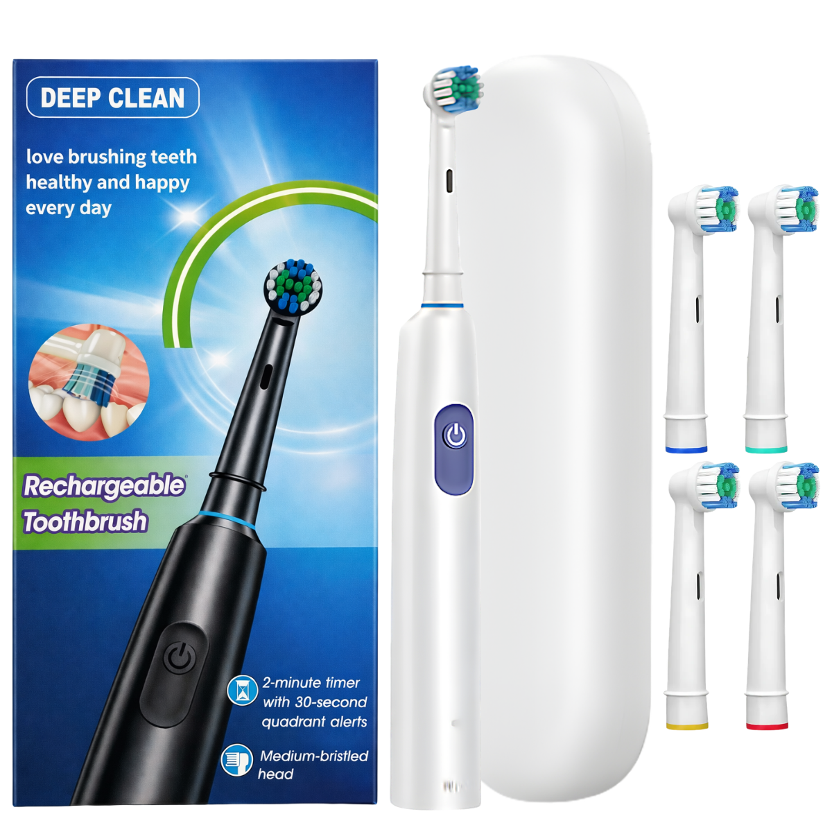 Periuță de dinți electrică Deep Clean, albă + 4 capete de periaj