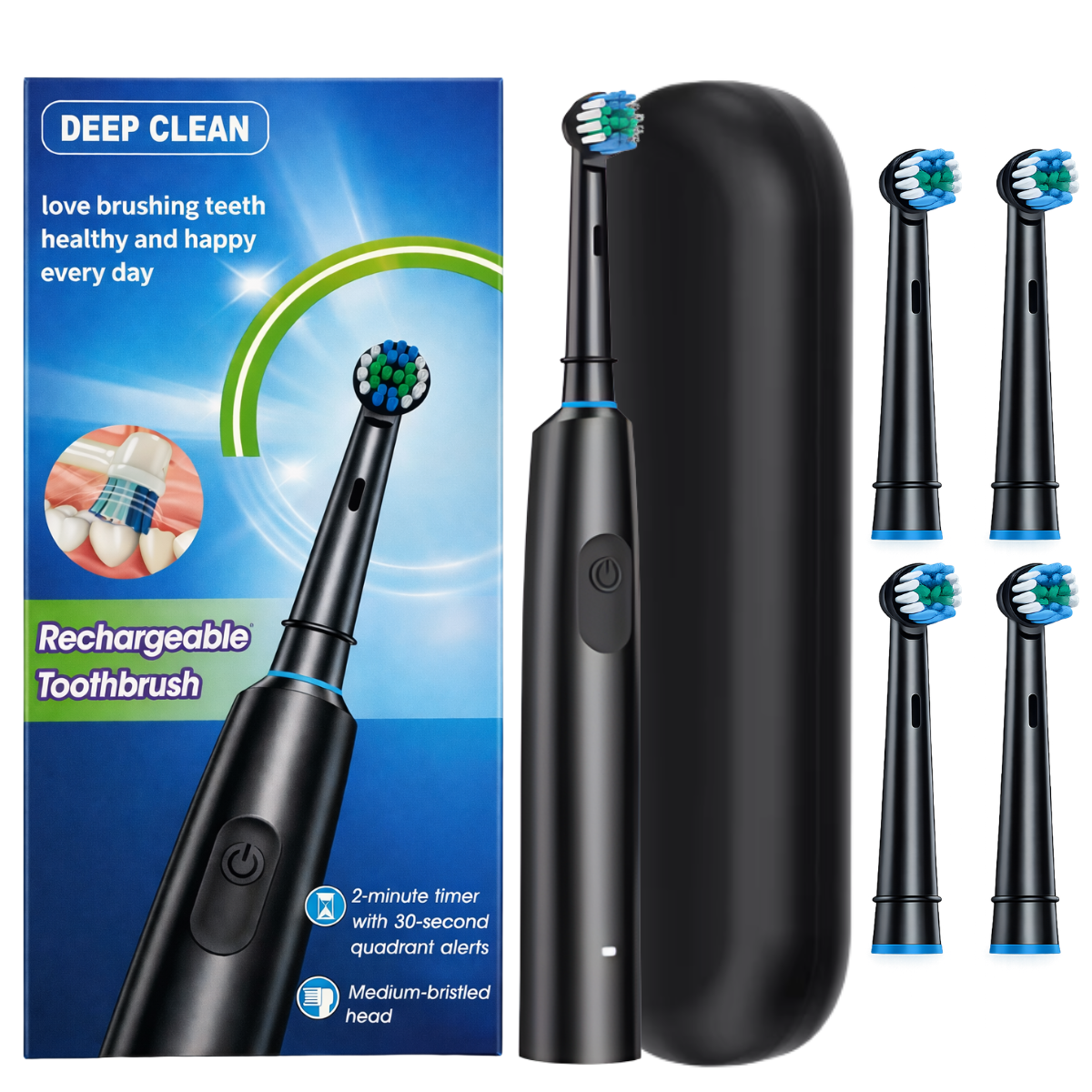 Periuță de dinți electrică Deep Clean, neagră + 4 capete de schimb