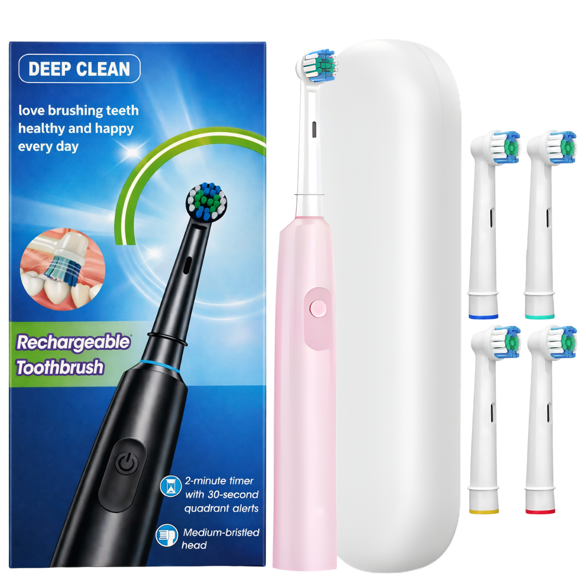 Periuță de dinți electrică Deep Clean, roz + 4 capete de schimb