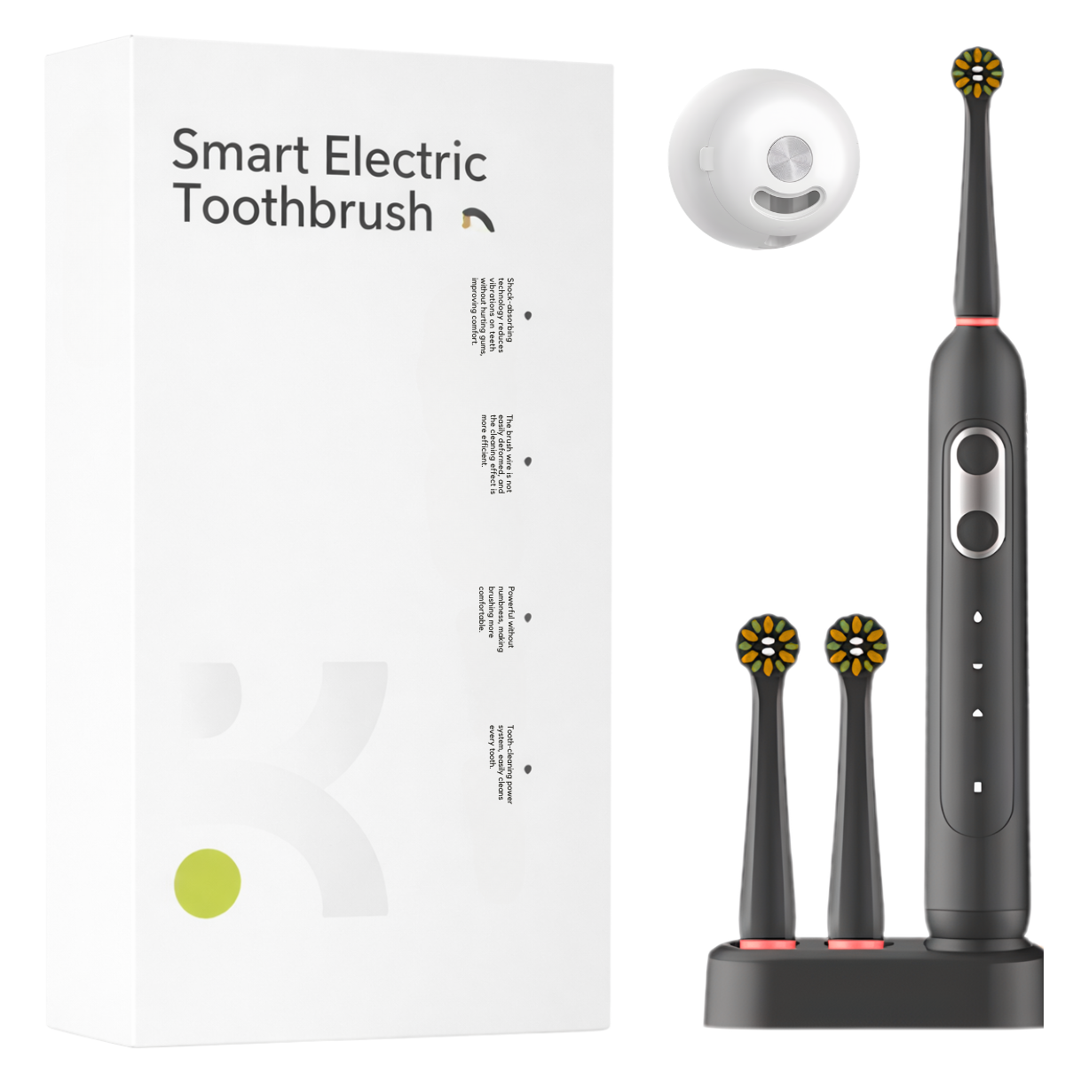 Periuță de dinți electrică neagră + 2 capete de schimb + sterilizator UV